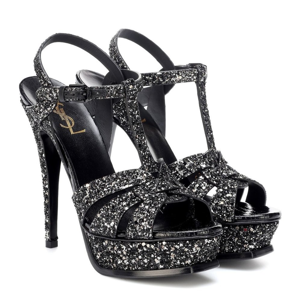 Saint Laurent Tribute 105 Black glitter sandal size 40